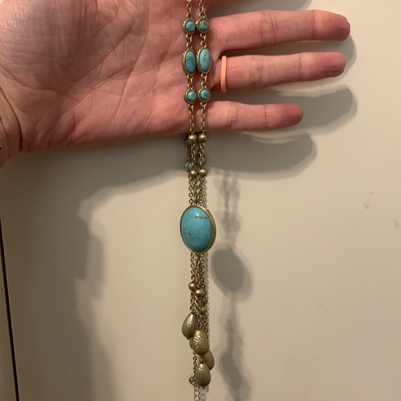 Gold and Turquoise Long Necklace - Picture 2 of 2